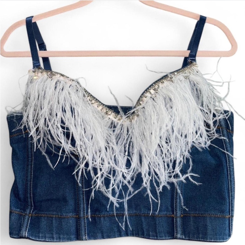 Fringe feather corset crop top with diamond details 💎
